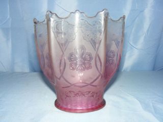 Late 19thc.  Victorian Etched Glass Cranberry Lamp Shade photo