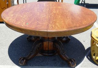 Fabulous Talon Footed (ball And Claw) Round Oak Table From 1890 ' S photo