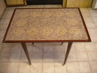 Mid - Century Modern Wood Tapered Leg & Mosaic Tile Rectangle End Table photo