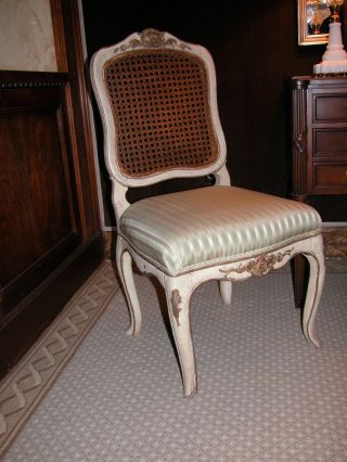 19th C.  Louis Xv Style Painted Side Chair W/ Scalamandre Silk Stripe Fabric photo