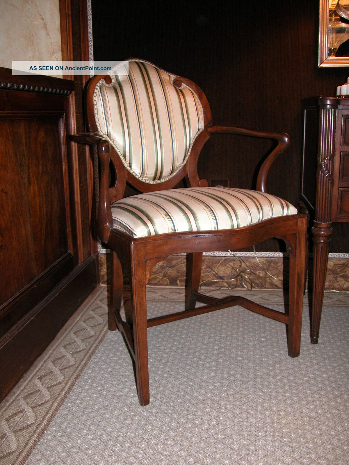 American Hepplewhite Arm Chair With New Scalamandre Stripe Silk Fabric 1900-1950 photo