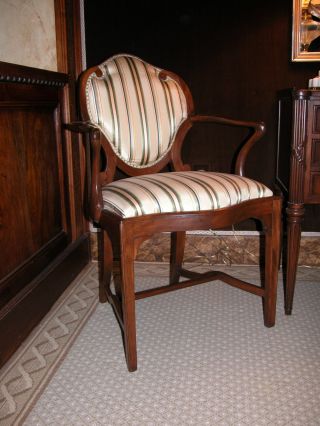 American Hepplewhite Arm Chair With New Scalamandre Stripe Silk Fabric photo