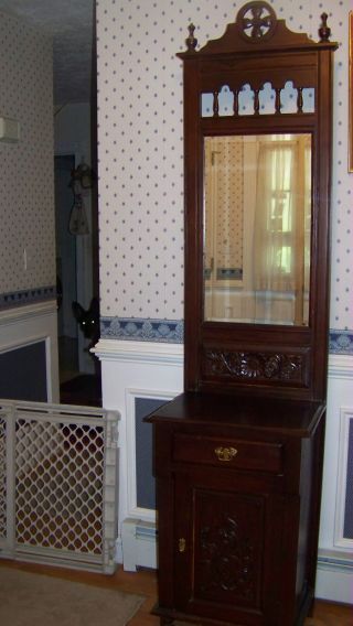 Antique Mahogany Wood Unit /mirror,  Draw & Cabinet (1940 ' S) photo