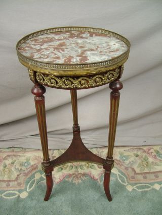Antique Petite French Louis Xvi Marble Top Ormulu Bronze 3 Leg Occassional Table photo