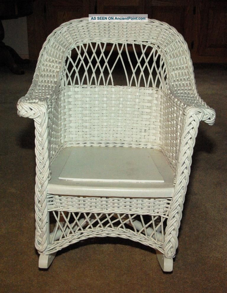 Antique Wicker Child ' S Rocking Chair - - Repainted White - Doll Display? 1900-1950 photo