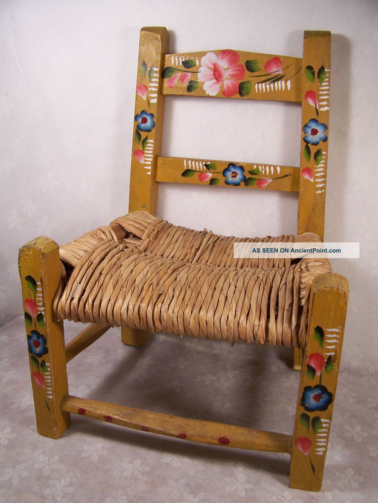 Vintage Painted Childs Chair Yellow With Flowers Southwestern Primitive 1900-1950 photo