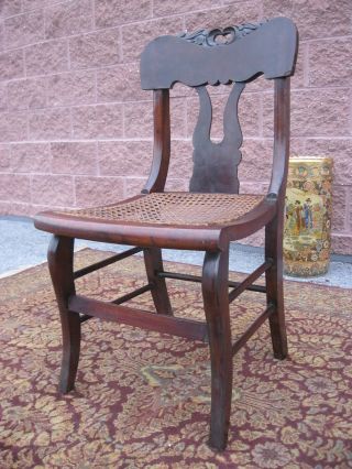 Primitive Antique Empire Saber Leg Side Chair Cane Seat Carved Crest Top Rail Nr photo