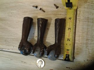Antique Piano Stool Eagle Claw Glass Ball Foot Leg End Finial Set Of 3 photo