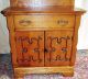 Antique Oak Washstand/ Small Dressser With Towel Rack Engraved Doors 1900-1950 photo 2