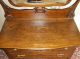 Antique Large Oak 2 Over 2 Drawer Dresser With Tall Framed Tilt Mirror,  Carving 1900-1950 photo 4