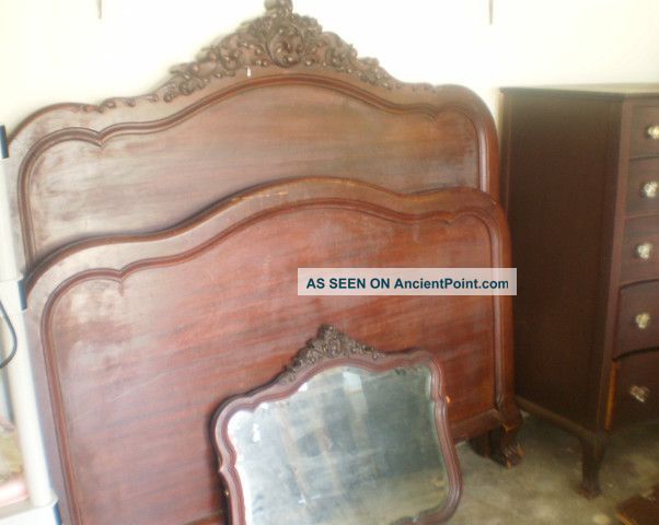 Antique Handcarved Mahogony Bed Dresser + Mirror Vanity +triple Mirror Repair 1800-1899 photo