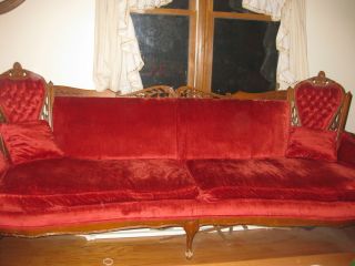 Antique Sofa Red Velvet For Victorian Parlor photo