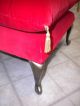 Vintage Queen Anne Leg Red Velvet Tufted / Pillow Top Footstool / Ottoman,  Neat Post-1950 photo 2