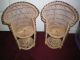 Set Of 2 Hollywood Regency Fan Back Peacock Wicker Doll Chairs Post-1950 photo 1