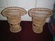 Set Of 2 Hollywood Regency Fan Back Peacock Wicker Doll Chairs Post-1950 photo 2