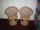 Set Of 2 Hollywood Regency Fan Back Peacock Wicker Doll Chairs Post-1950 photo 3