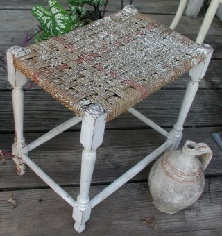 Vintage Shabby Distressed Stool Plant Stand Primitive Antique Cottage Chic photo