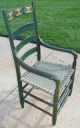 Antique / Primitive Green Wooden Arm Chair With New Woven Seat 1800-1899 photo 1