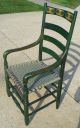 Antique / Primitive Green Wooden Arm Chair With New Woven Seat 1800-1899 photo 2