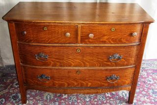Antique Two Over Two Drawer Oak Dresser,  Ornate Brass Pull Handles C1800s photo