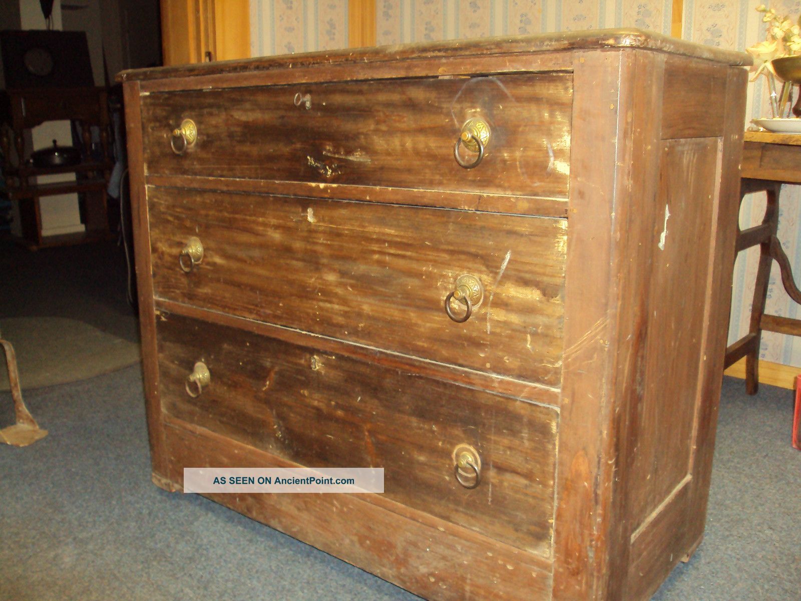 This Is A Hand Made 3 Drawer Bureau From The Late 1700s To Early 1800s With Key 1800-1899 photo