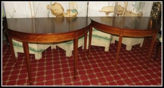 Unusual Pair Of Antique Edwardian Inlaid Demilune Tables Nr photo