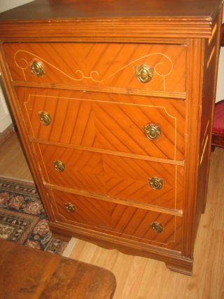 Charming Antique 1930 ' S Oak Four Drawer Dresser Chest photo