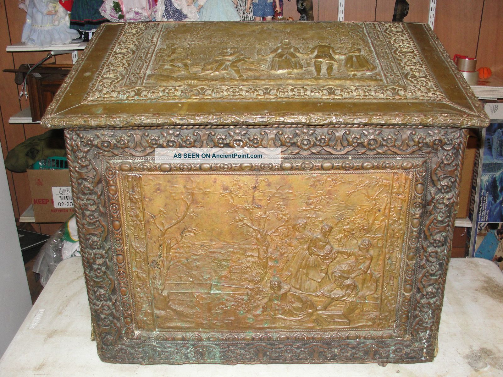 Antique 19th Century Copper Chest Fire Box French Influence Christmas 1800-1899 photo