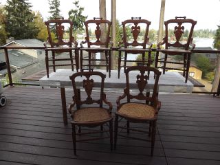 6 Victorian Renaissance Revival Walnut Caned Chairs photo