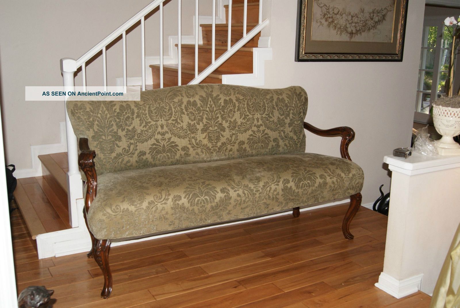 Elegant French Settee Sofa Hand Carved Mahogany,  Silk Upholstered Unknown photo