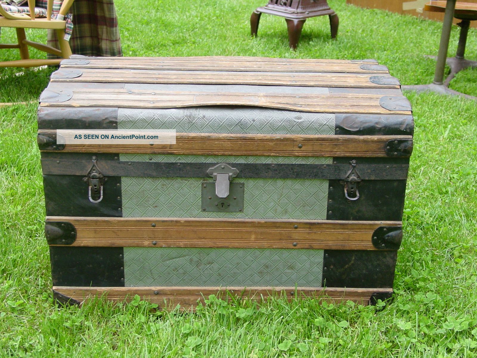 Antique Trunk Rounded Top,  Hidden Storage Inside,  Wood & Tin Outside Unknown photo