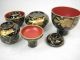 Japanese Vintage Buddhist Offering Wooden Lacquer Gold Altar Table Set 1800-1899 photo 7