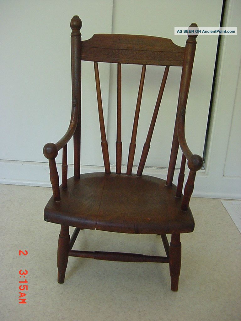 Antique Oak Spindled Back Mission Arts Craft Child Child ' S Doll House Chair 1900-1950 photo