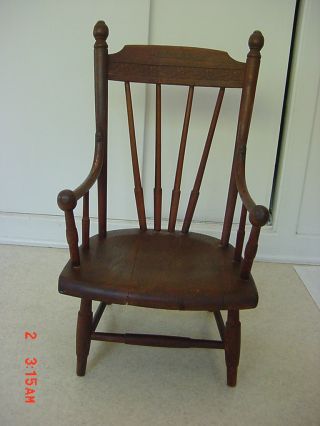 Antique Oak Spindled Back Mission Arts Craft Child Child ' S Doll House Chair photo