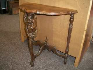 Antique Angel Carved Chairside Or Console Table Circa 1920s Demilune photo