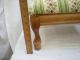 Vintage Handmade Flower Green Stripe Needlepoint 4 Wood Leg Stool 1900-1950 photo 5