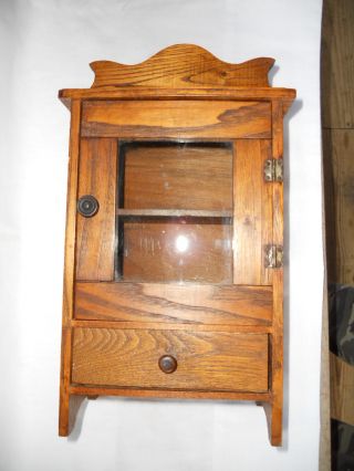 Antique Salesman Sample Miniature Wood Cupboard / Cabinet W Glass Front photo