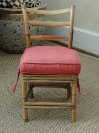 Child ' S Antique Curved Ladder Back Bamboo Chair: Removable Damask Box Cushion photo