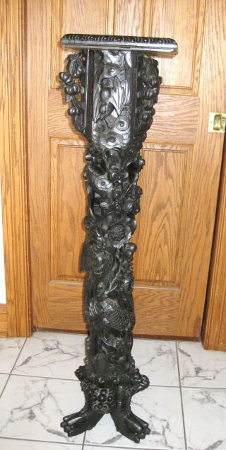 Tall 19 Century Hand Carved Chinese Pedestal photo