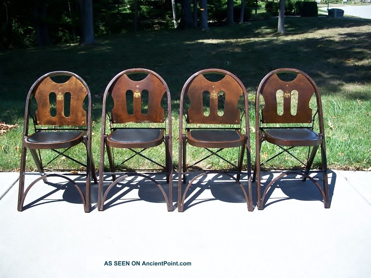 Vtg Set Of 4 Wood Folding Chairs Art Deco Scottish Rite Masonic Freemasonry 1900-1950 photo