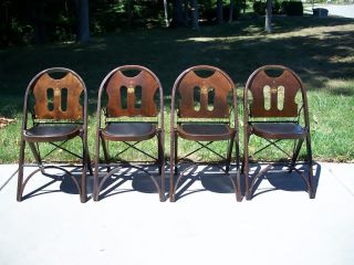 Vtg Set Of 4 Wood Folding Chairs Art Deco Scottish Rite Masonic Freemasonry photo