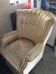 Antique 19th Century Wingback Chair Shabby Chic Silk And Velvet Champagne 1800-1899 photo 1