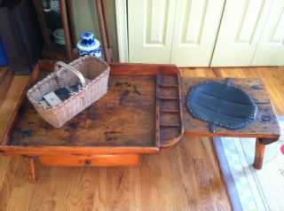 Antique Cobbler Bench W/original Leather Seat W/brass Tacs photo