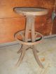 Old Architect Artist Stool Bent Wood Nail Head Leather Primitive Arts & Crafts 1900-1950 photo 2