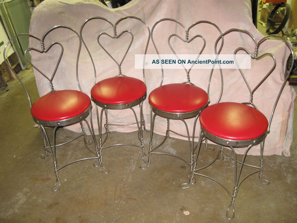 Antique Ice Cream Parlor Sweet Heart Chairs - Soda Fountain Coca Cola Coke Malt 1900-1950 photo