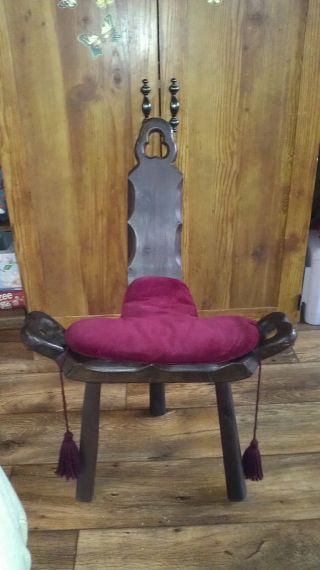 Antique Vintage - Birthing Chair - Labor Chair - Spinning Wheel Chair Three Leg photo