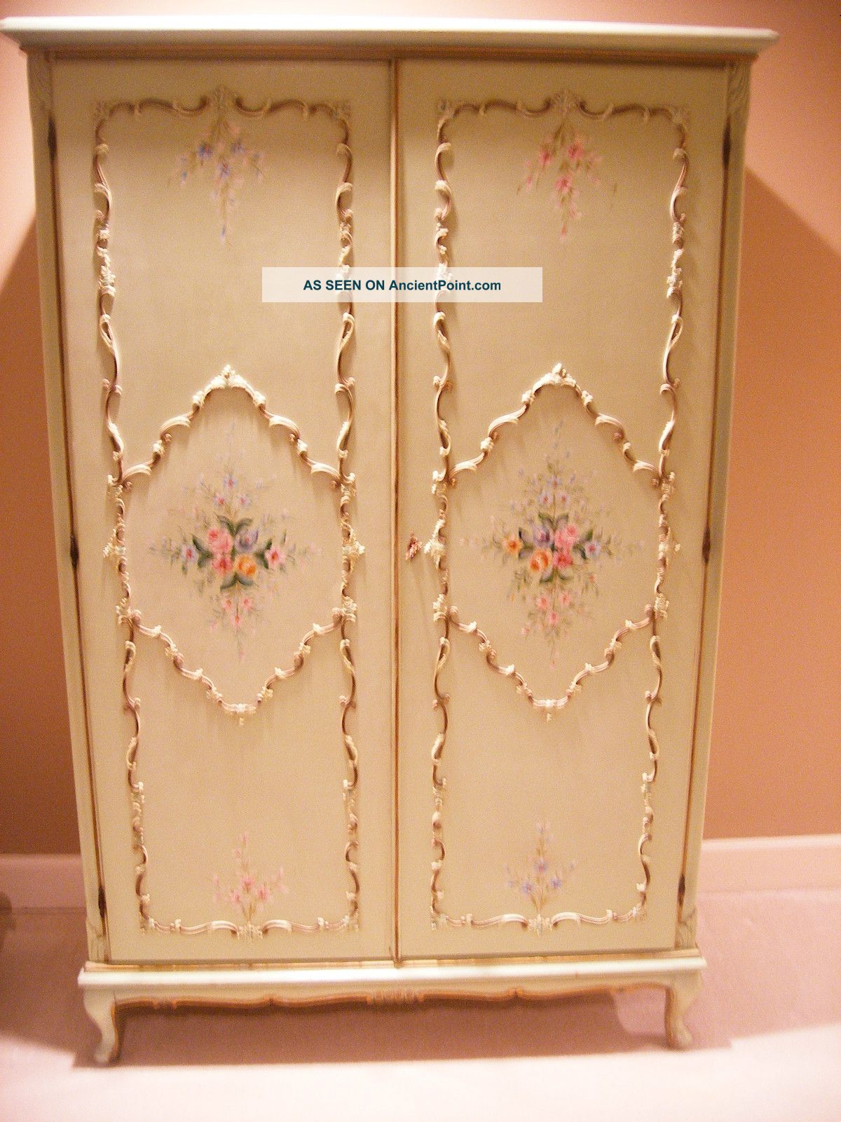 Antique French 2 Door Hand Painted 1920 ' S Armoire Wardrobe Closet Ec 1900-1950 photo
