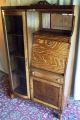 Antique Tiger Oak Empire Style Bowed Glass Side X Side Desk/ Cabinet/ Bookcase 1900-1950 photo 9