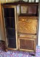 Antique Tiger Oak Empire Style Bowed Glass Side X Side Desk/ Cabinet/ Bookcase 1900-1950 photo 1