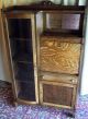 Antique Tiger Oak Empire Style Bowed Glass Side X Side Desk/ Cabinet/ Bookcase 1900-1950 photo 3